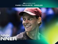 詹尼克·塞納 (Jannik Cena) 在 2025 年 ATP 頒獎典禮上三連冠,成為球迷最愛ATP巡迴賽