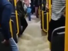 公交車駛過洪水直至下沉的激動人心的視頻,外雅加達:不是我們的車隊!