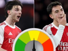 馬丁·祖比門迪(Martin Zubiemendi)與德克蘭·賴斯(Declan Rice)一起經歷了一場恐怖表演,這是槍手為數不多的積極因素之一