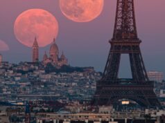 一月的狼月滿月掠過埃菲爾鐵塔,拍攝出巴黎天際線的壯麗照片
