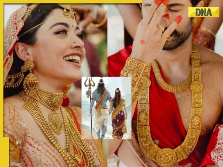 Rashmika Mandanna-Vijay Deverakonda「遠古時代」婚禮珠寶解密；網友們紛紛表示，「新郎的首飾比新娘還多」。