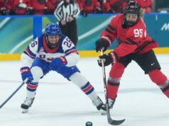 加拿大隊在女子曲棍球預賽中輸給了美國隊