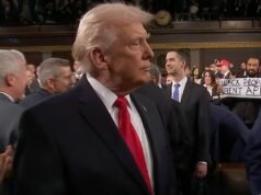 在唐納德·川普發表國情咨文演說時,阿爾·格林在他身後舉著「黑人不是猿類」的牌子