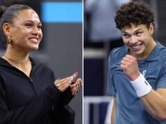 本·謝爾頓和特里尼蒂·羅德曼在達拉斯贏得 ATP 巡迴賽後開始跳舞