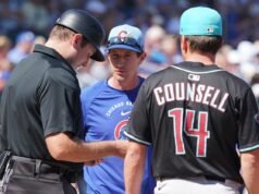 小熊隊的克雷格·康塞爾正在對面觀看兒子佈雷迪的職業首秀