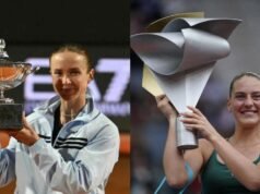 Elina Svitolina 和 Marta Kostyuk 在網球場上為飽受戰爭蹂躪的烏克蘭舉起獎杯