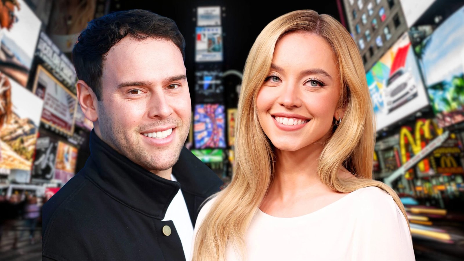 西德尼‧斯威尼 (Sidney Sweeney) 與 Scooter Braun 首次造訪時代廣場