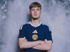 泰勒·弗萊徹 (Tyler Fletcher) 為蘇格蘭隊以 4-0 擊敗玻利維亞隊進球