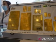 週六上午 UBS-Antam-Galeri24 的價格在 Pegadaian 同時下跌