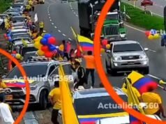 一名婦女在車隊中間被一輛卡車輾過。作者:Abelardo de la Espriilla – Publimetro 哥倫比亞