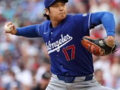 道奇隊的 Shohei Ohtani 在與雙城隊的 Joe Ryan 的比賽中贏得了雙打,儘管與道爾頓·拉欣交叉