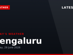 班加羅爾今日天氣預報更新,2026 年 6 月 29 日星期一:預計多雲,有中毛雨,高溫 29°C